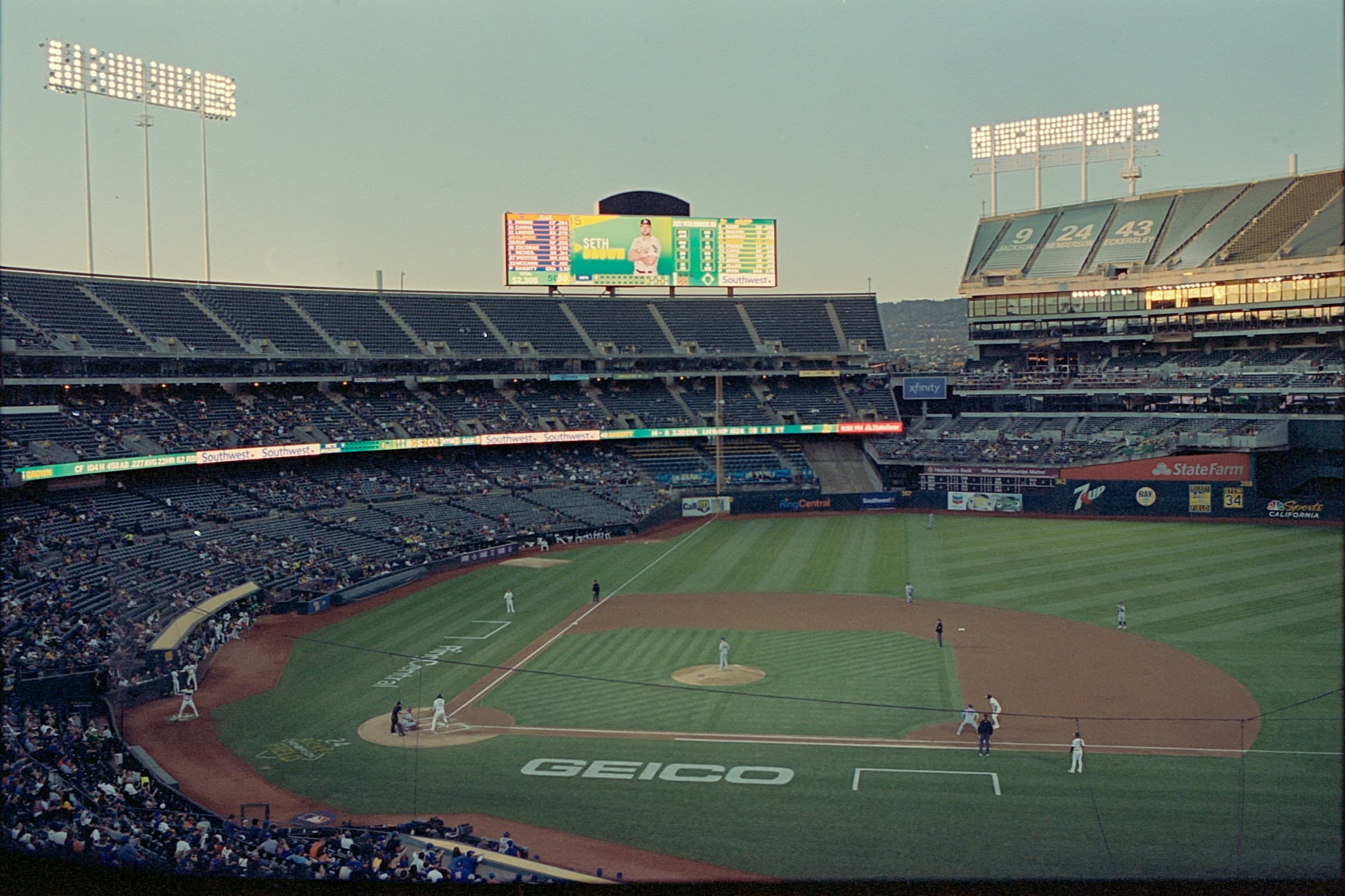 A professional baseball game seen from the upper deck